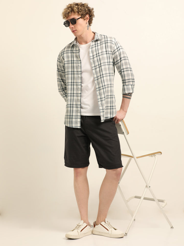 Cream Regular Fit Check Shirt Checks Shirt Bushirt