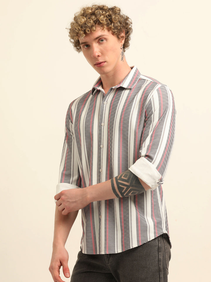 Red Regular Fit Stripe Shirt