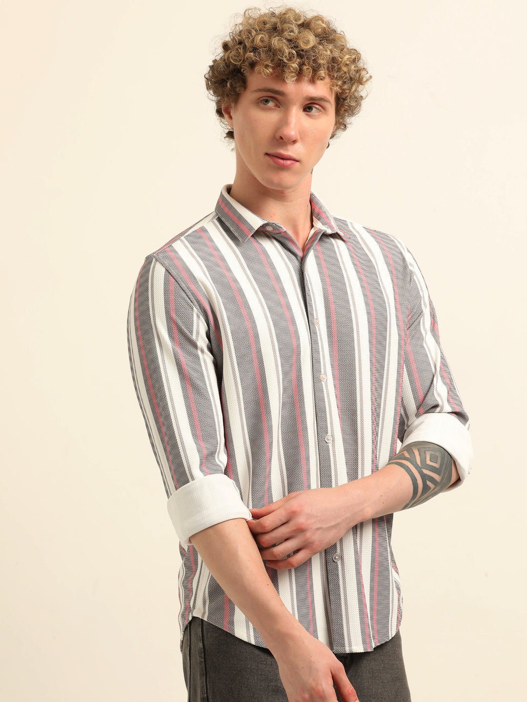 Red Regular Fit Stripe Shirt
