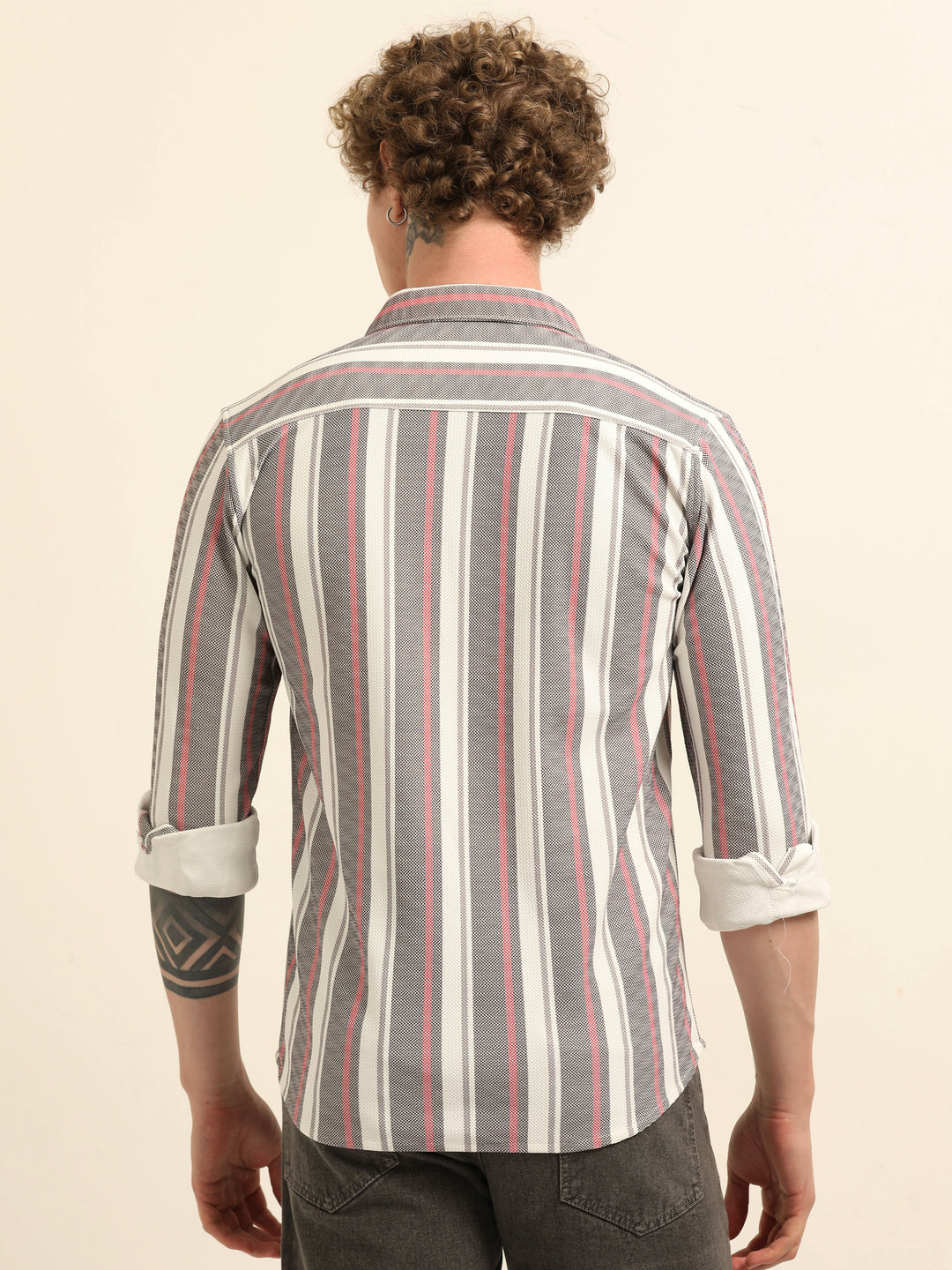 Red Regular Fit Stripe Shirt
