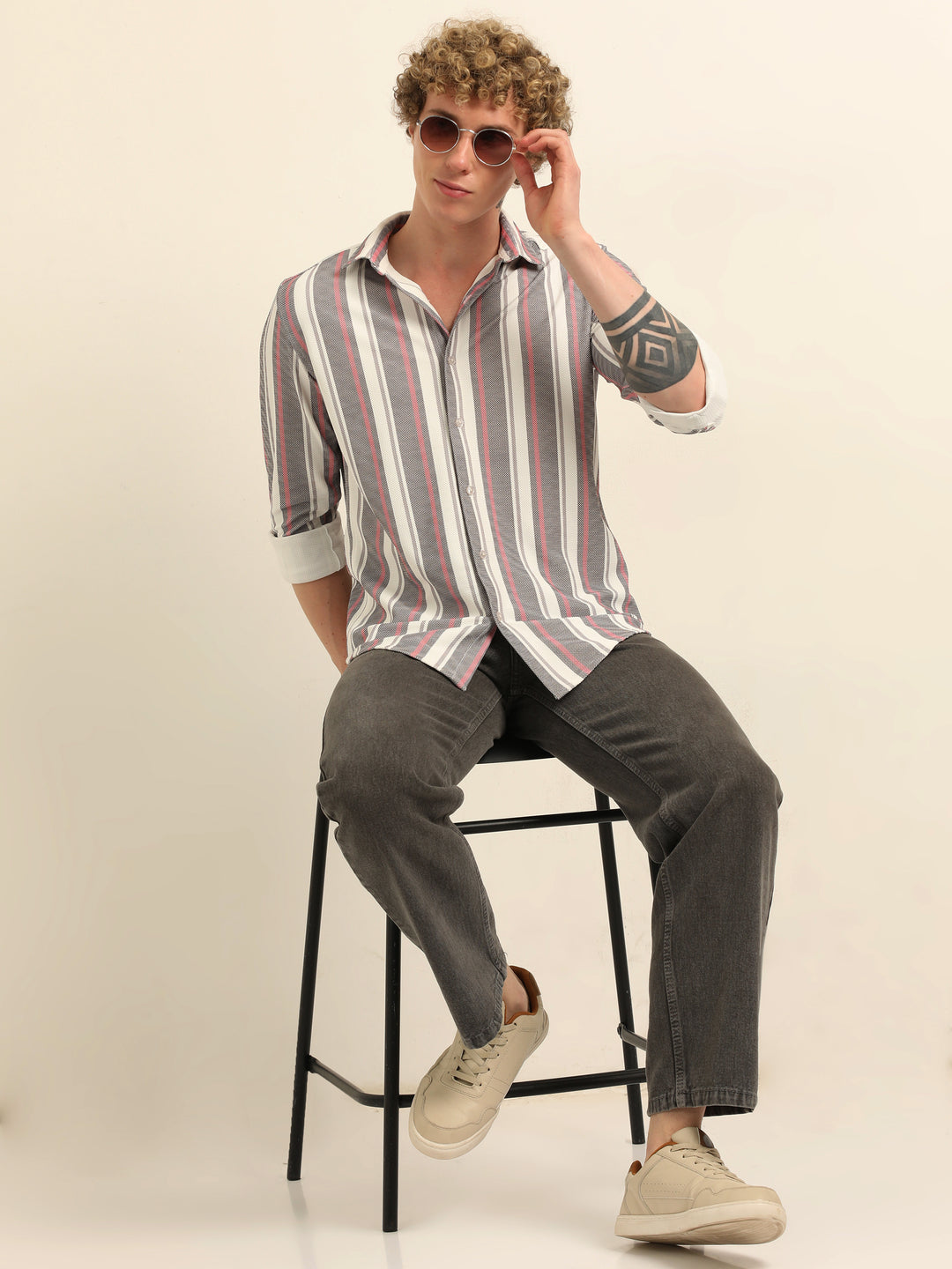 Red Regular Fit Stripe Shirt