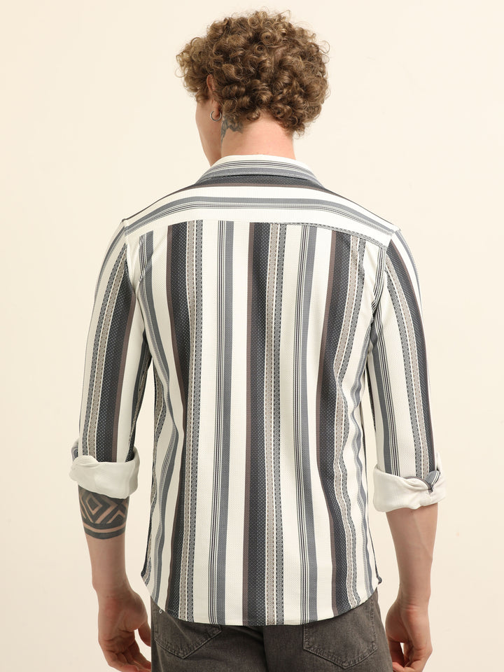 Grey Regular Fit Stripe Shirt