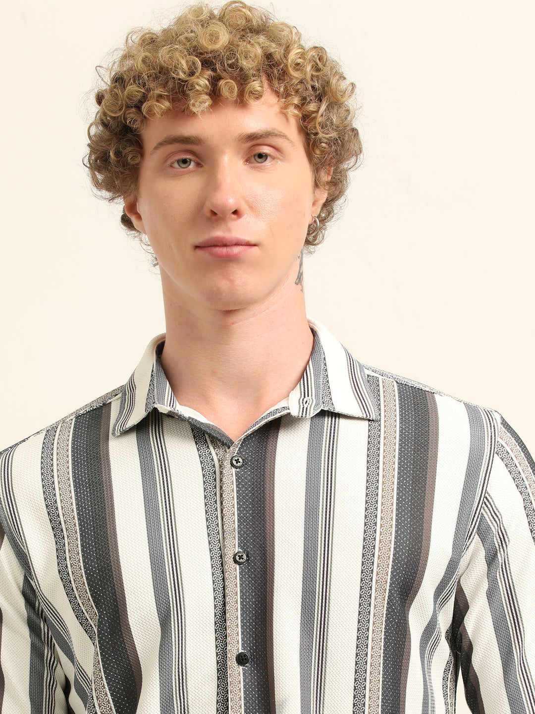 Grey Regular Fit Stripe Shirt