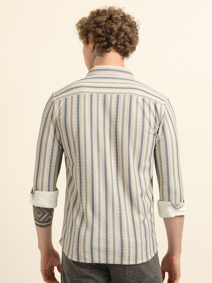Beige  Regular Fit Stripe Shirt