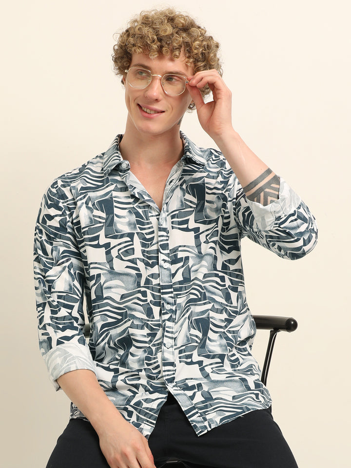 Blue Regular Fit Printed Shirt