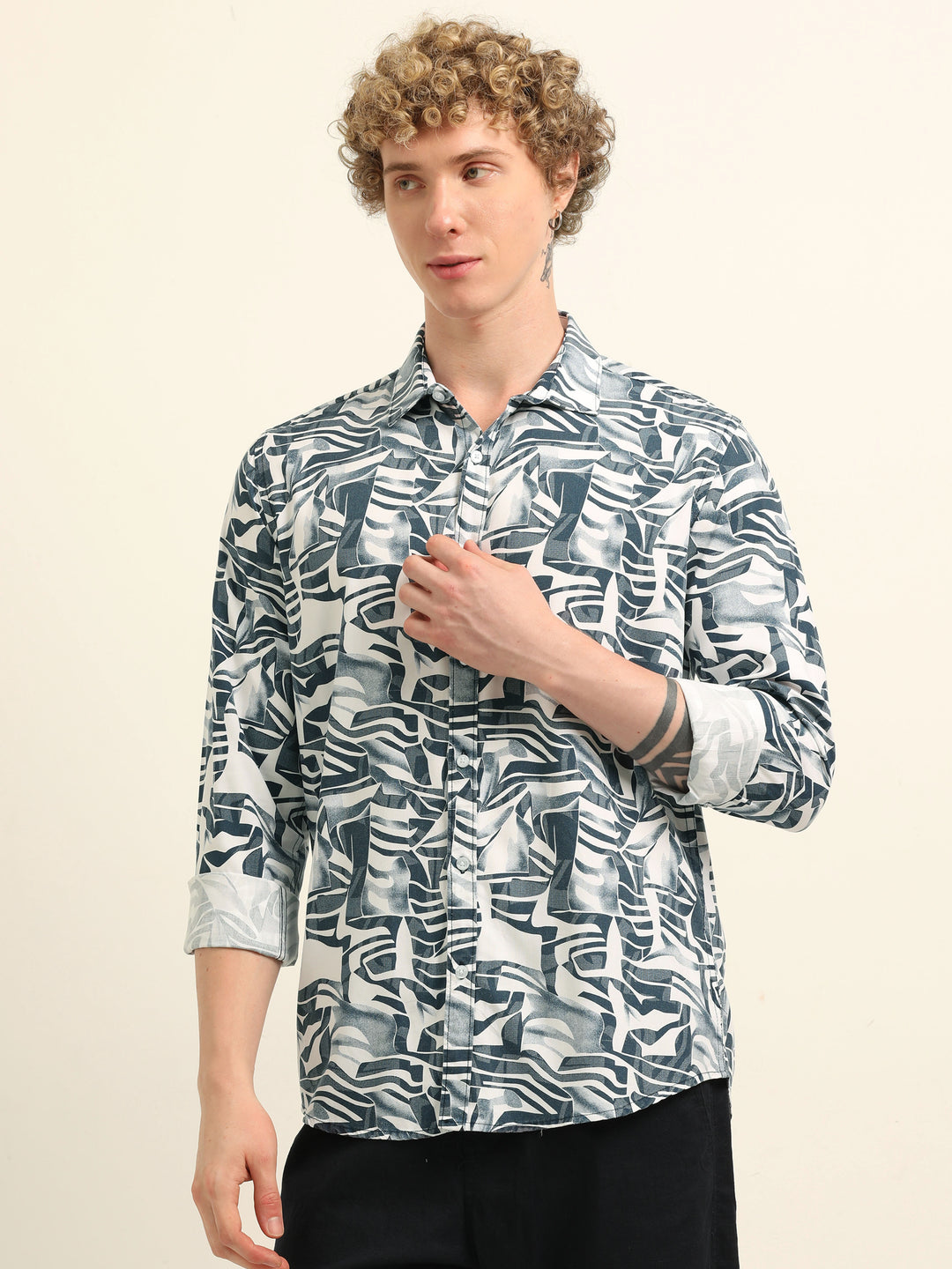 Blue Regular Fit Printed Shirt