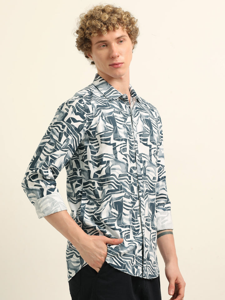 Blue Regular Fit Printed Shirt