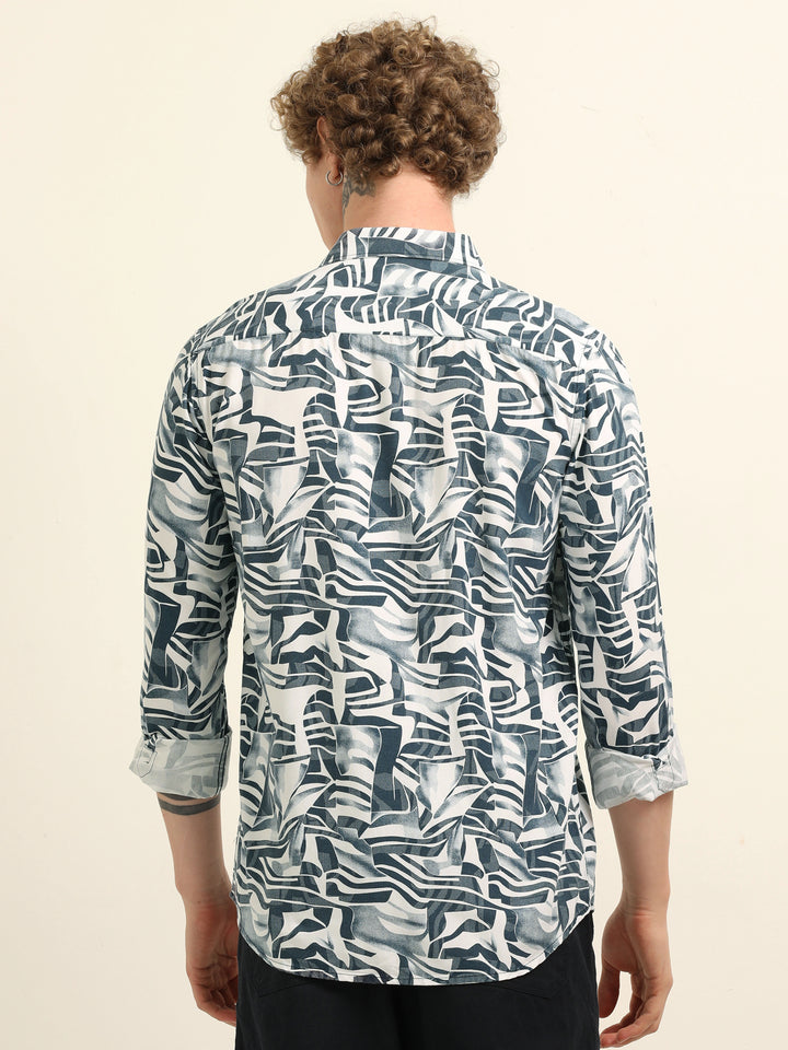 Blue Regular Fit Printed Shirt