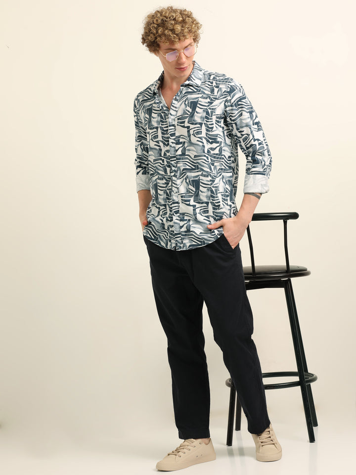 Blue Regular Fit Printed Shirt