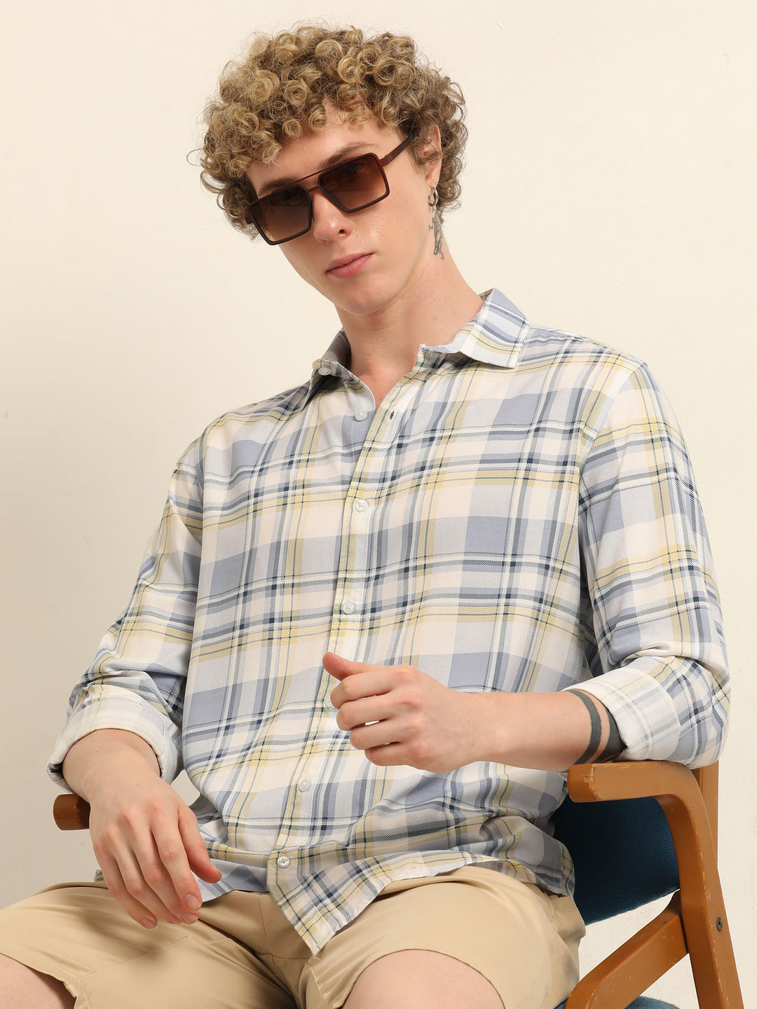 Pastel Blue Regular Fit Check Shirt Checks Shirt Bushirt