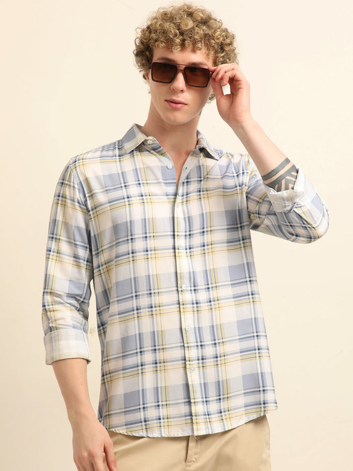 Pastel Blue Regular Fit Check Shirt Checks Shirt Bushirt