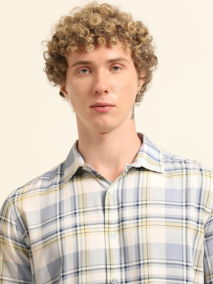 Pastel Blue Regular Fit Check Shirt Checks Shirt Bushirt