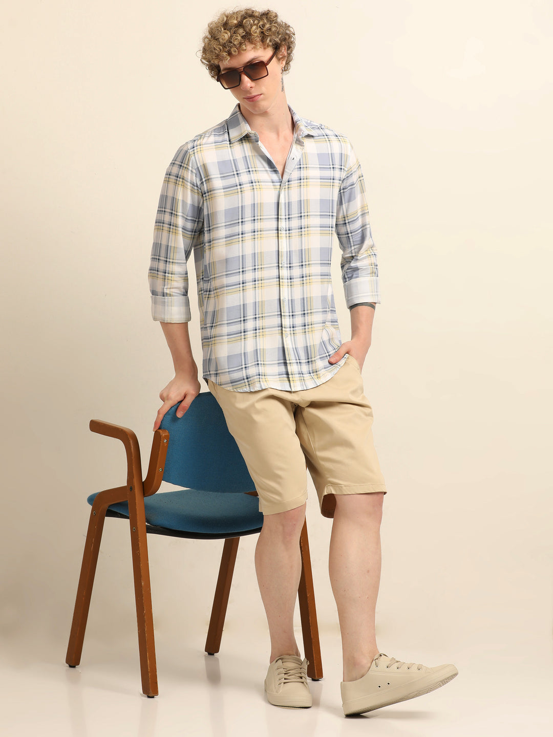 Pastel Blue Regular Fit Check Shirt Checks Shirt Bushirt