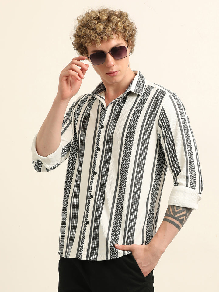 Black Regular Fit Stripe Shirt