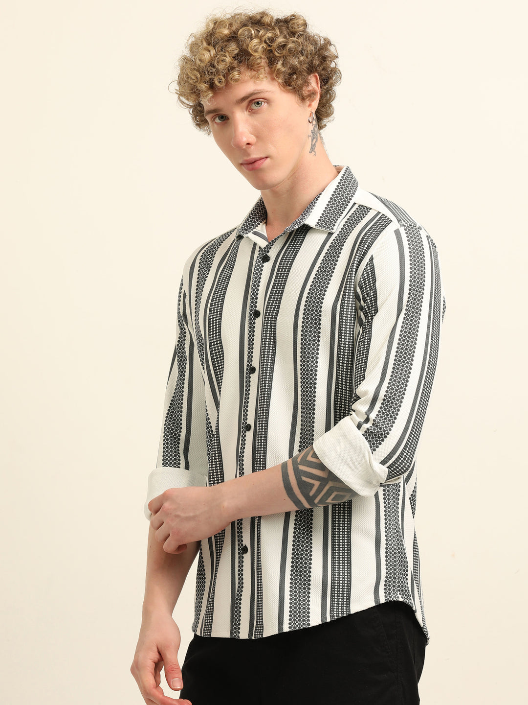 Black Regular Fit Stripe Shirt