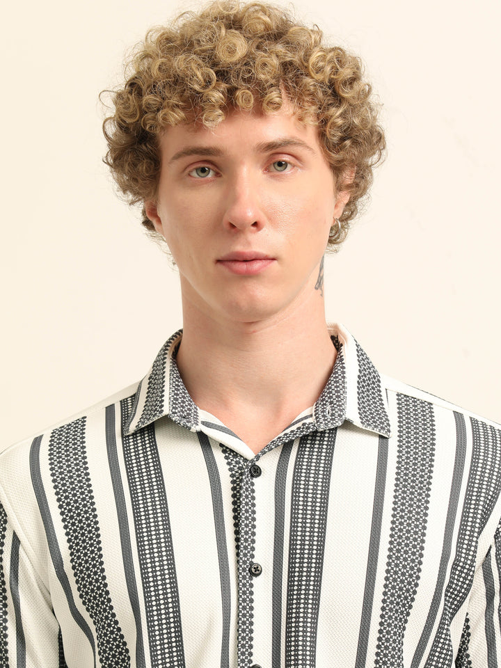 Black Regular Fit Stripe Shirt