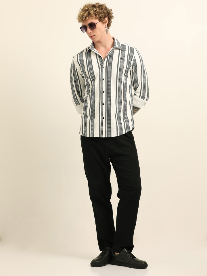 Black Regular Fit Stripe Shirt