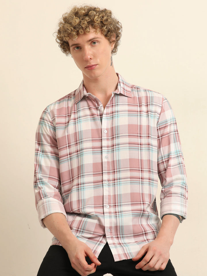 Pastel Pink Regular Fit Check Shirt Checks Shirt Bushirt