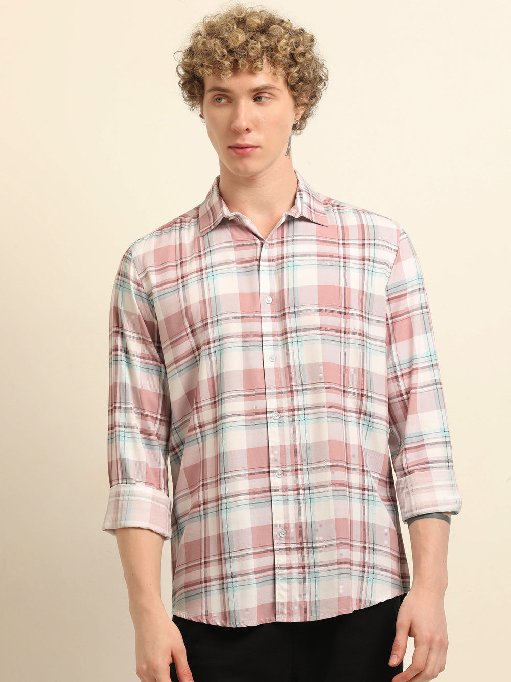 Pastel Pink Regular Fit Check Shirt Checks Shirt Bushirt