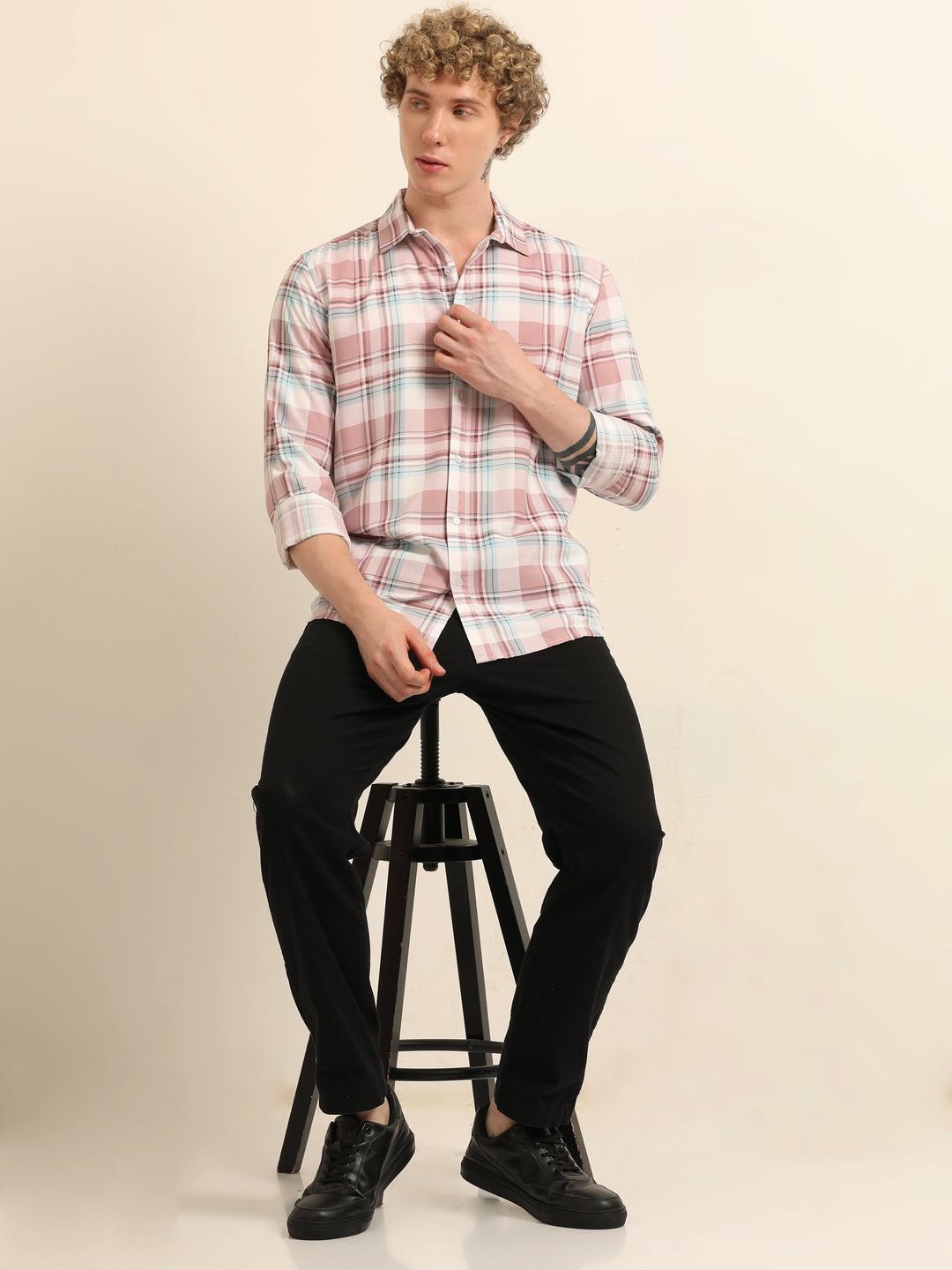 Pastel Pink Regular Fit Check Shirt Checks Shirt Bushirt