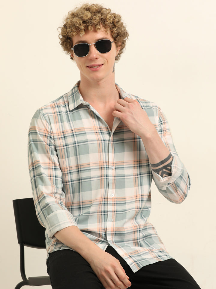 Pastel Green Regular Fit Check Shirt Checks Shirt Bushirt