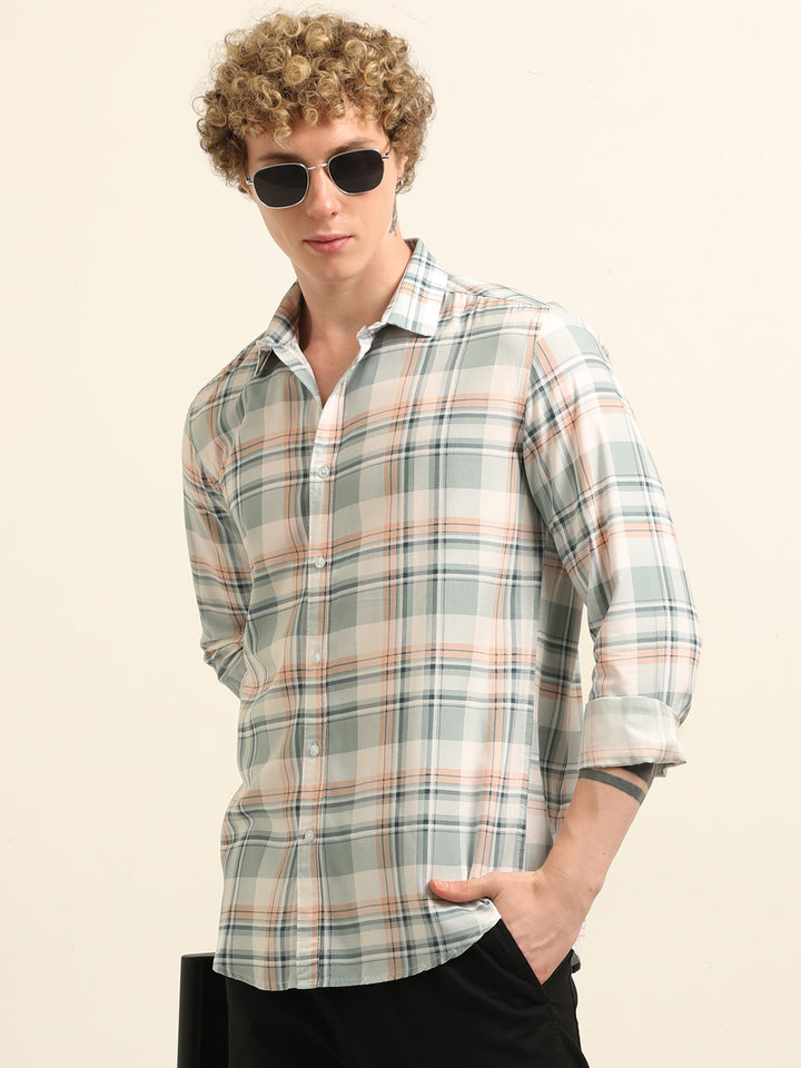 Pastel Green Regular Fit Check Shirt Checks Shirt Bushirt