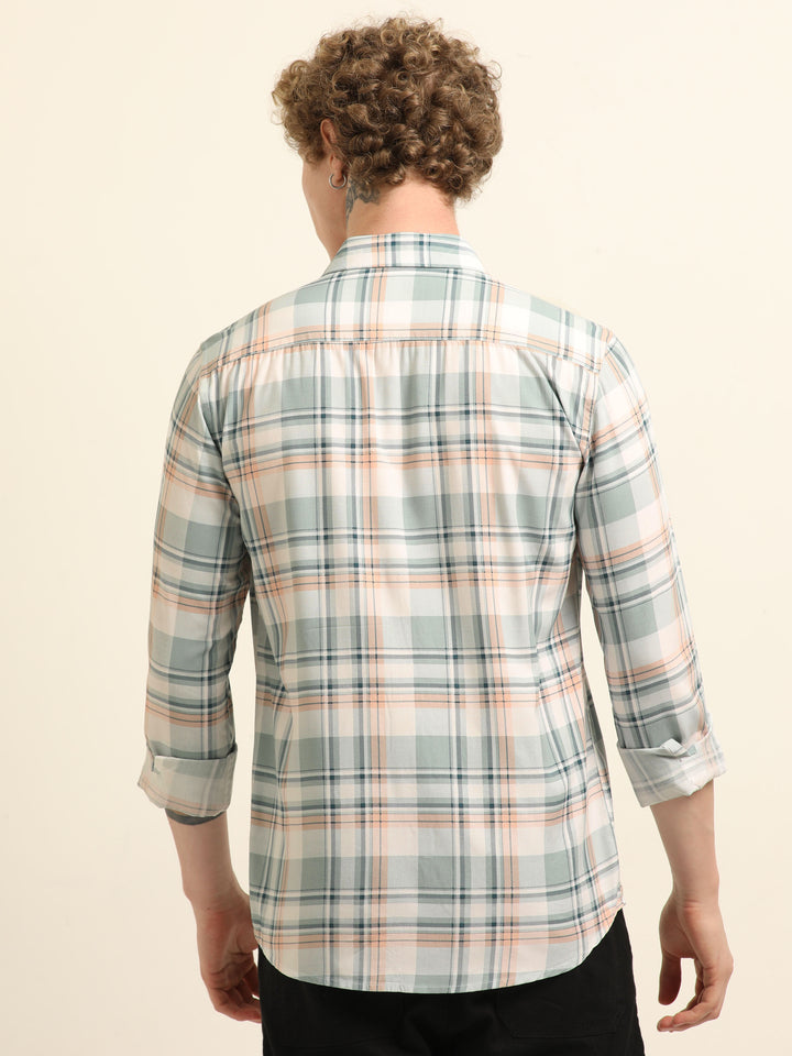 Pastel Green Regular Fit Check Shirt Checks Shirt Bushirt