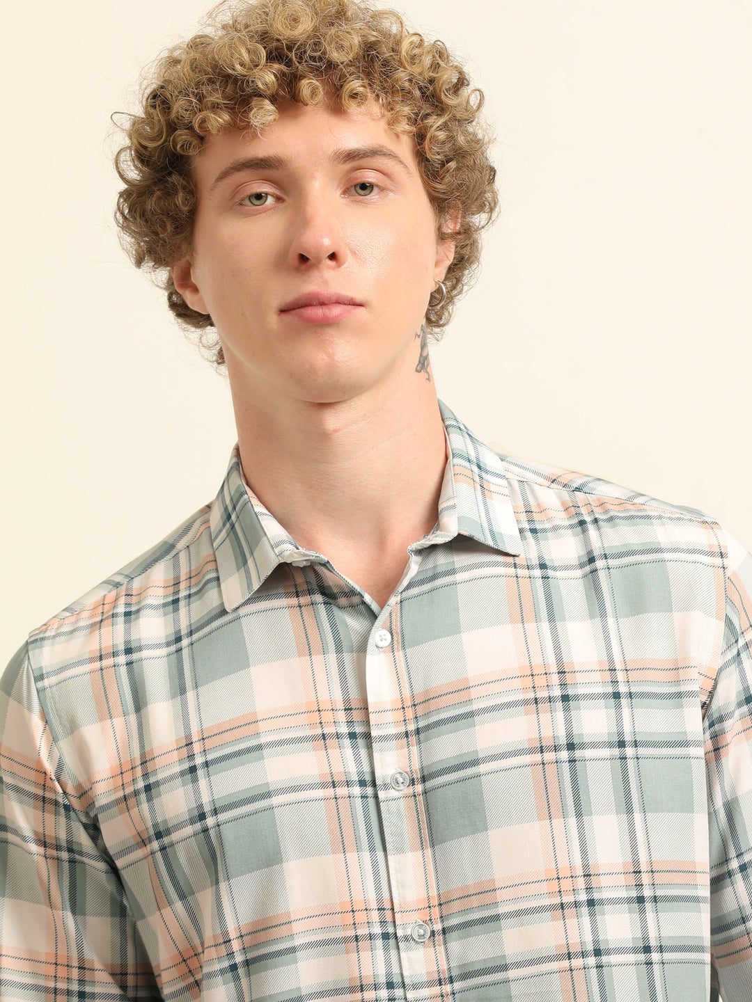 Pastel Green Regular Fit Check Shirt Checks Shirt Bushirt