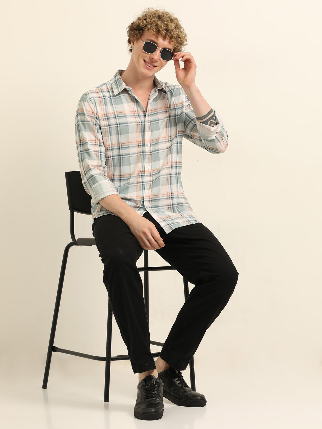 Pastel Green Regular Fit Check Shirt Checks Shirt Bushirt