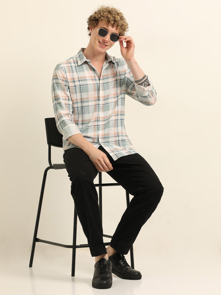 Pastel Green Regular Fit Check Shirt Checks Shirt Bushirt