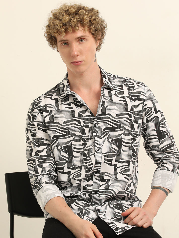 Black Regular Fit Printed Shirt