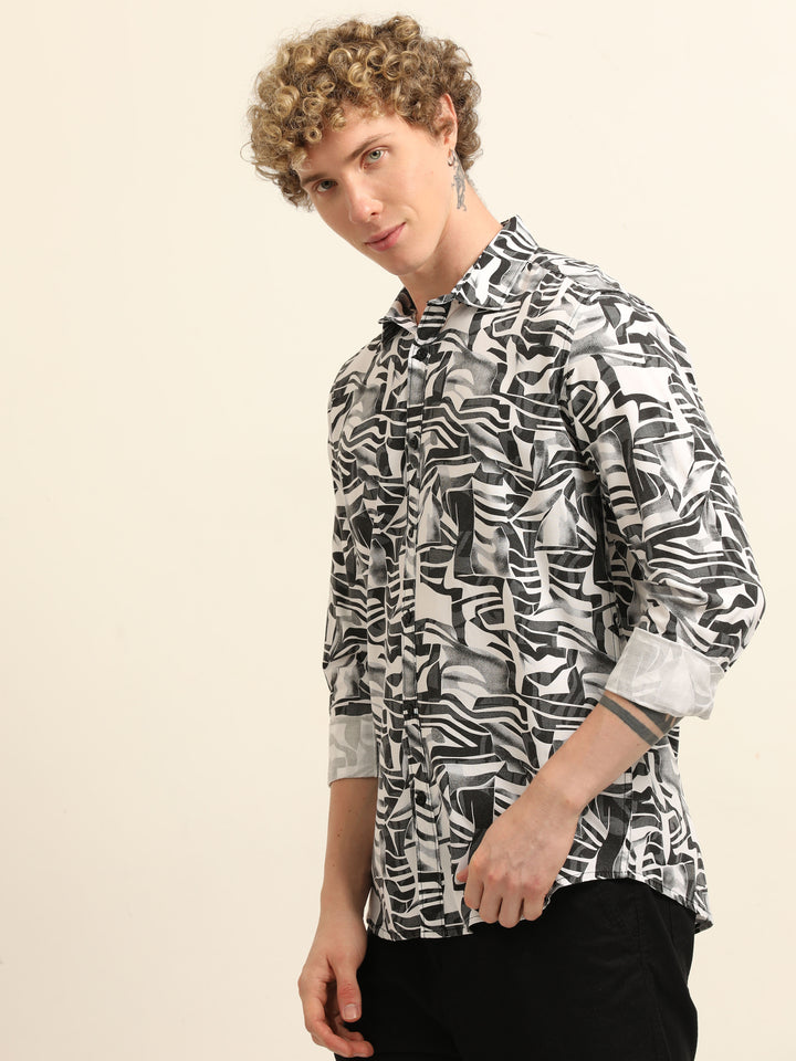 Black Regular Fit Printed Shirt