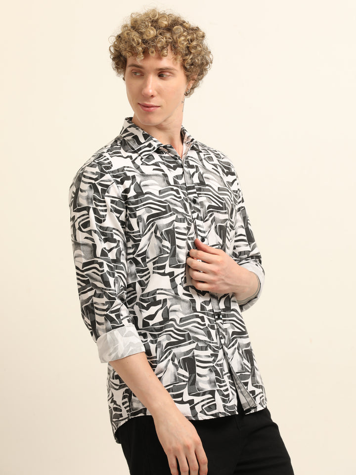 Black Regular Fit Printed Shirt
