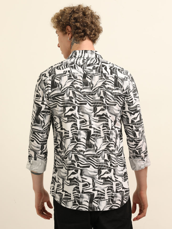 Black Regular Fit Printed Shirt