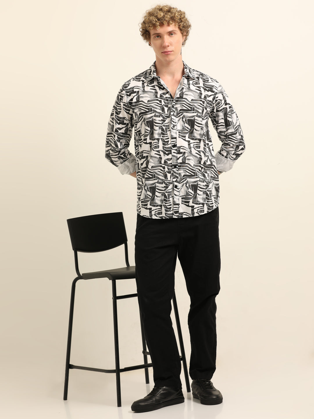 Black Regular Fit Printed Shirt