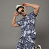 Aqua Flower Steel Blue Night Suits Regular Size Co-Ords Bushirt   