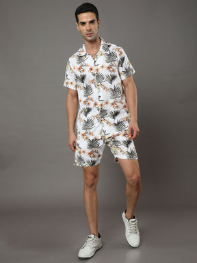 Tropical Leaf Cream Night Suits Co-Ords Bushirt   