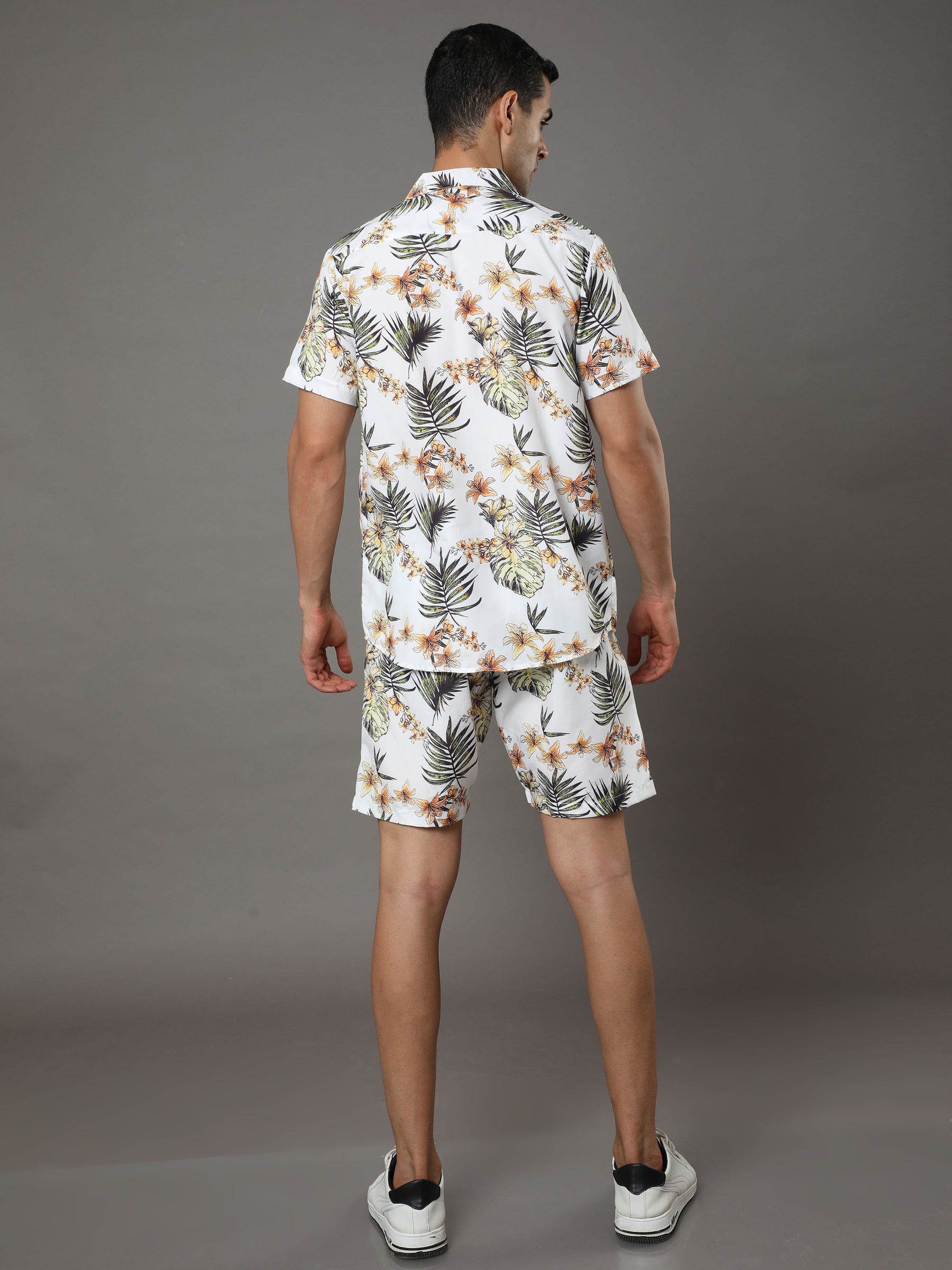 Tropical Leaf Cream Night Suits Co-Ords Bushirt   