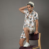 Tropical Leaf Cream Night Suits Regular Size Co-Ords Bushirt   