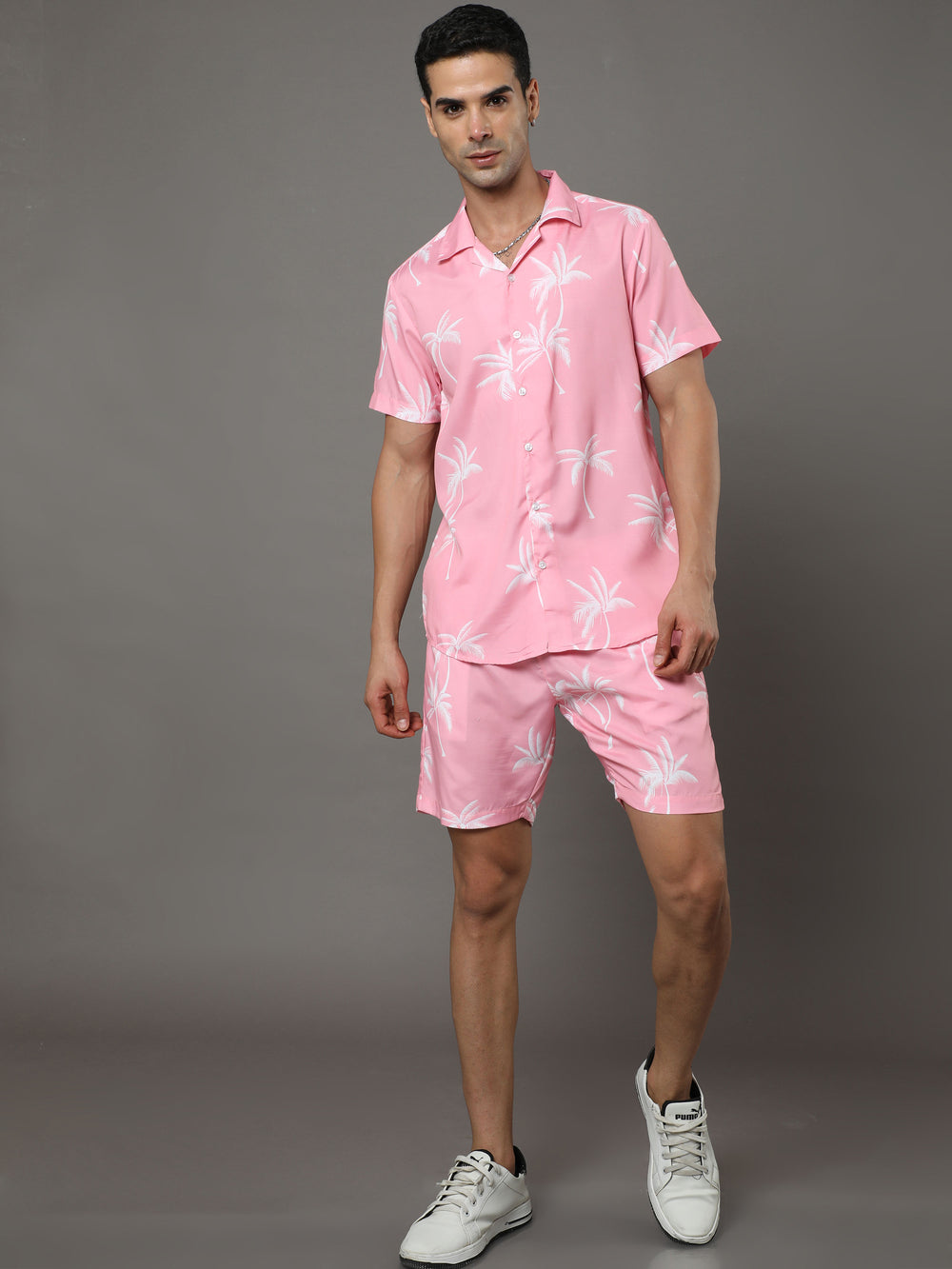 Palm Tree Pink Night Suits Co-Ords Bushirt   