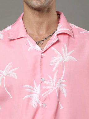 Palm Tree Pink Night Suits Co-Ords Bushirt   