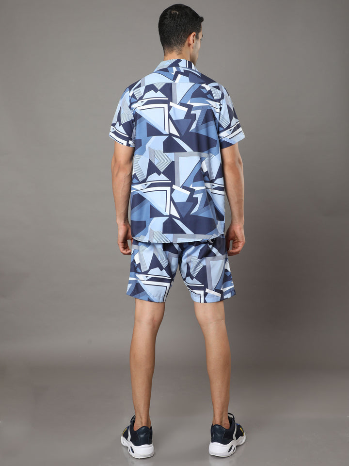 Abstract Blue Night Suits Regular Size Co-Ords Bushirt   