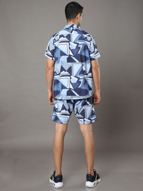 Abstract Blue Night Suits Co-Ords Bushirt   