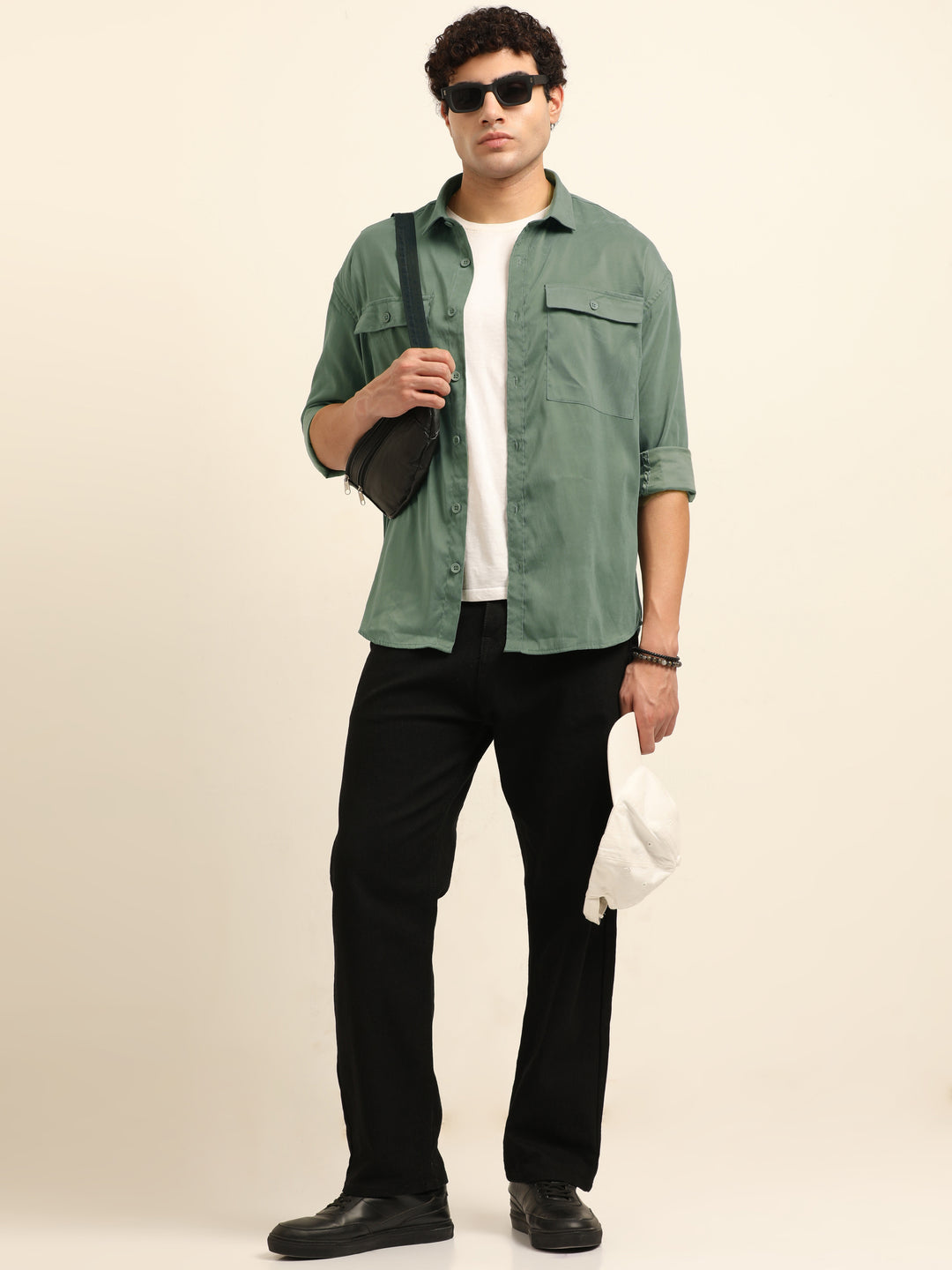 Sage Green Oversize Solid Shackets Shackets Bushirt