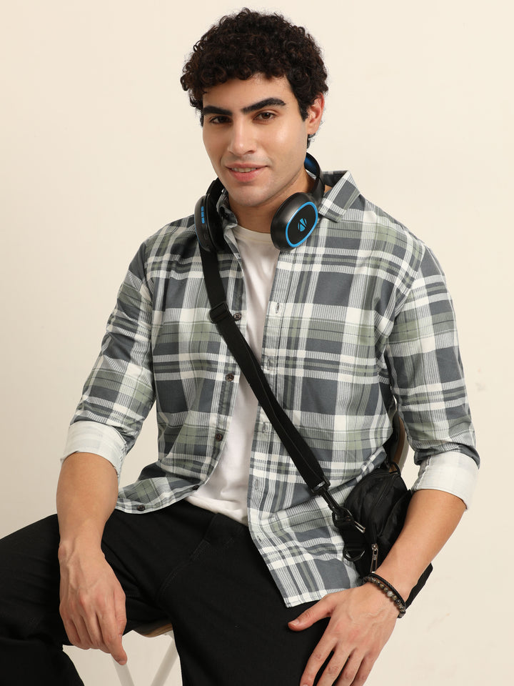 Green Regular Fit Check Shirt Checks Shirt Bushirt