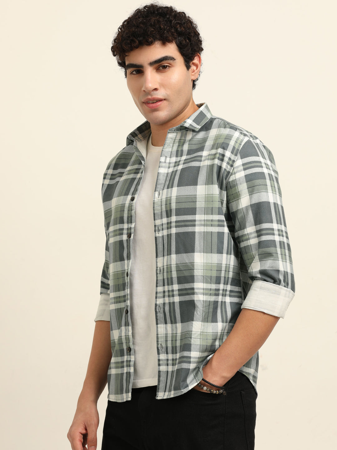 Green Regular Fit Check Shirt Checks Shirt Bushirt