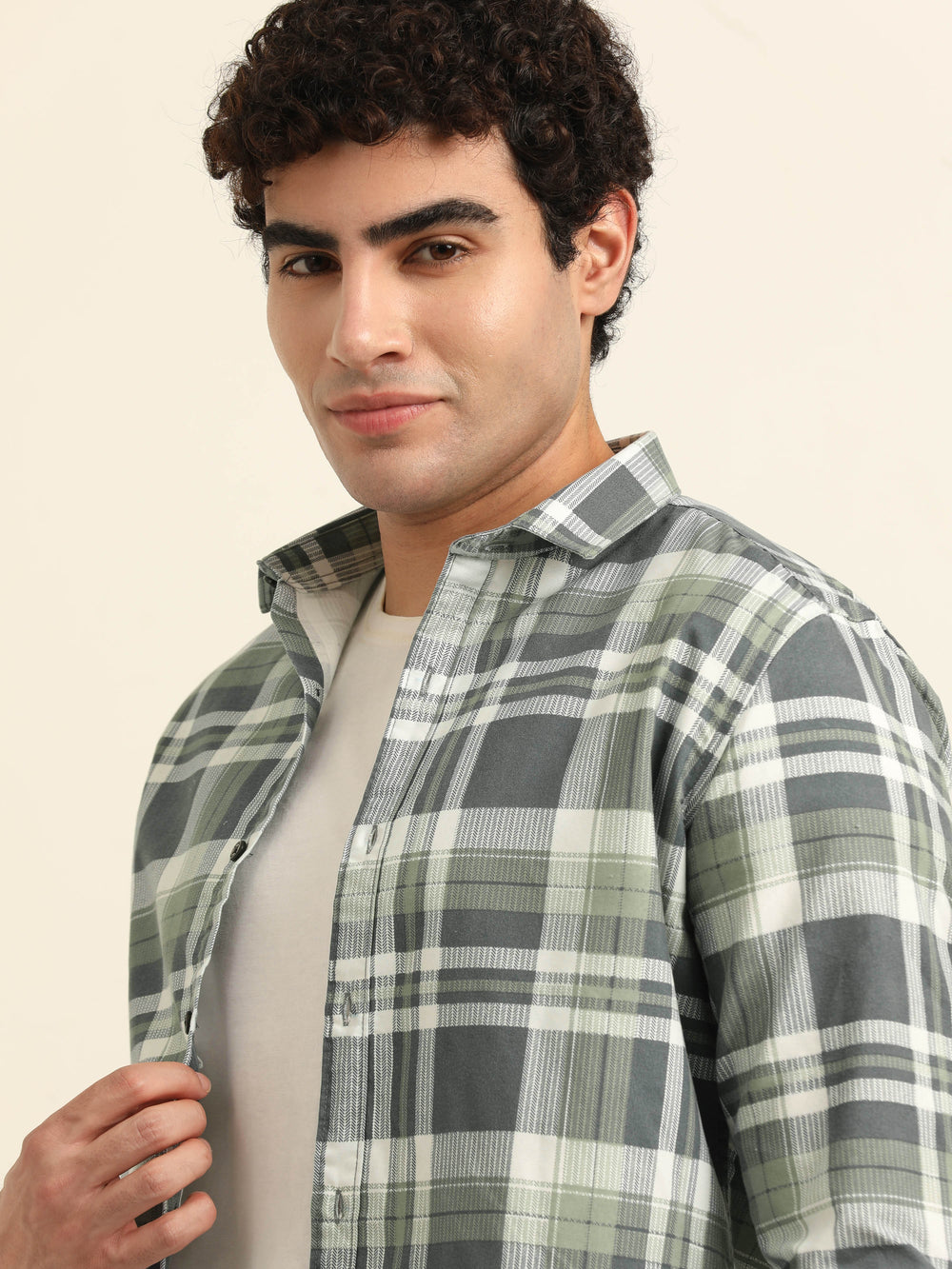 Green Regular Fit Check Shirt Checks Shirt Bushirt