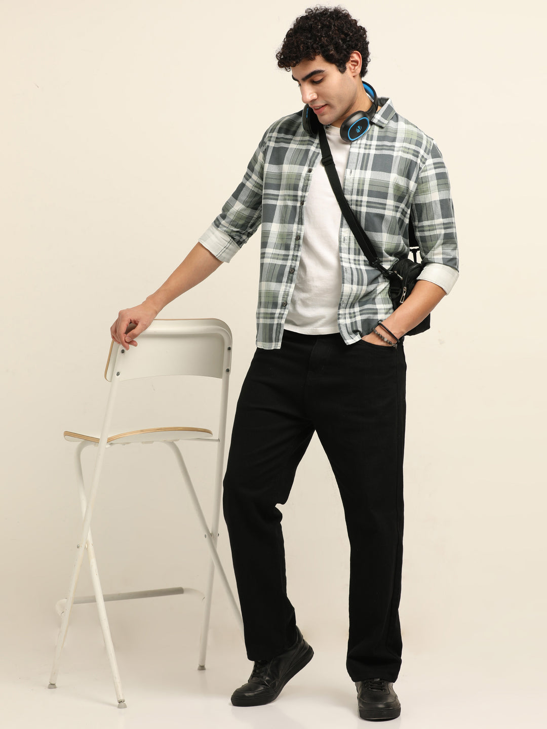 Green Regular Fit Check Shirt Checks Shirt Bushirt