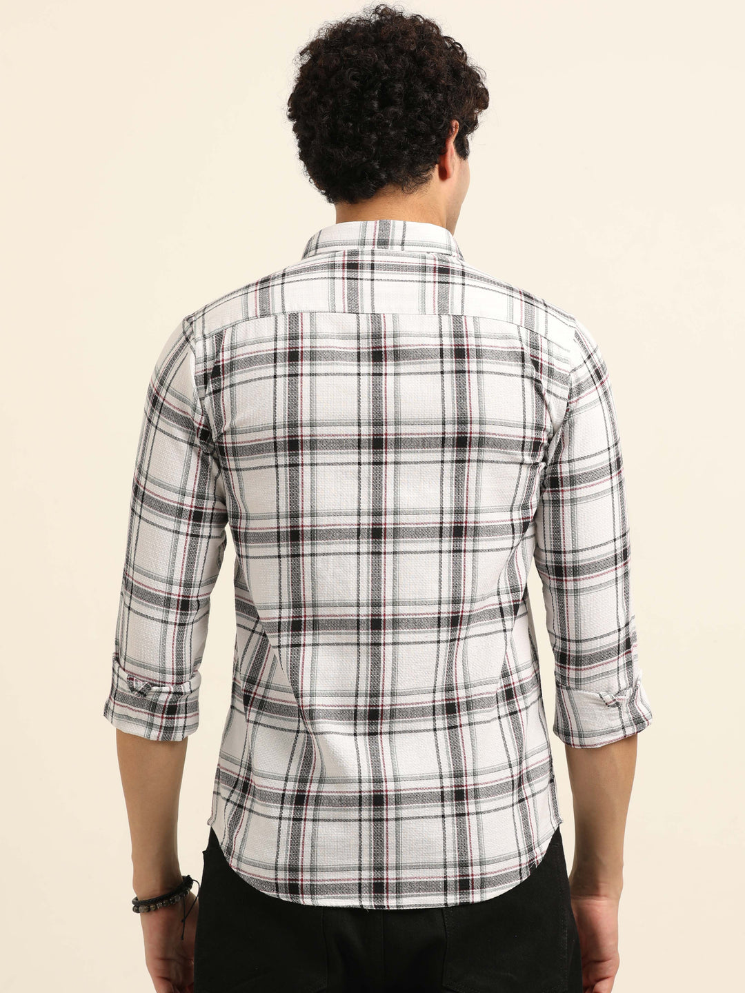 White Regular Fit Check Shirt Checks Shirt Bushirt