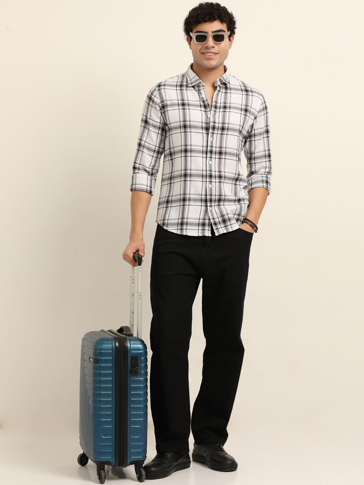 White Regular Fit Check Shirt Checks Shirt Bushirt